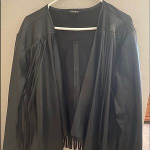 Faux leather fringe jacket